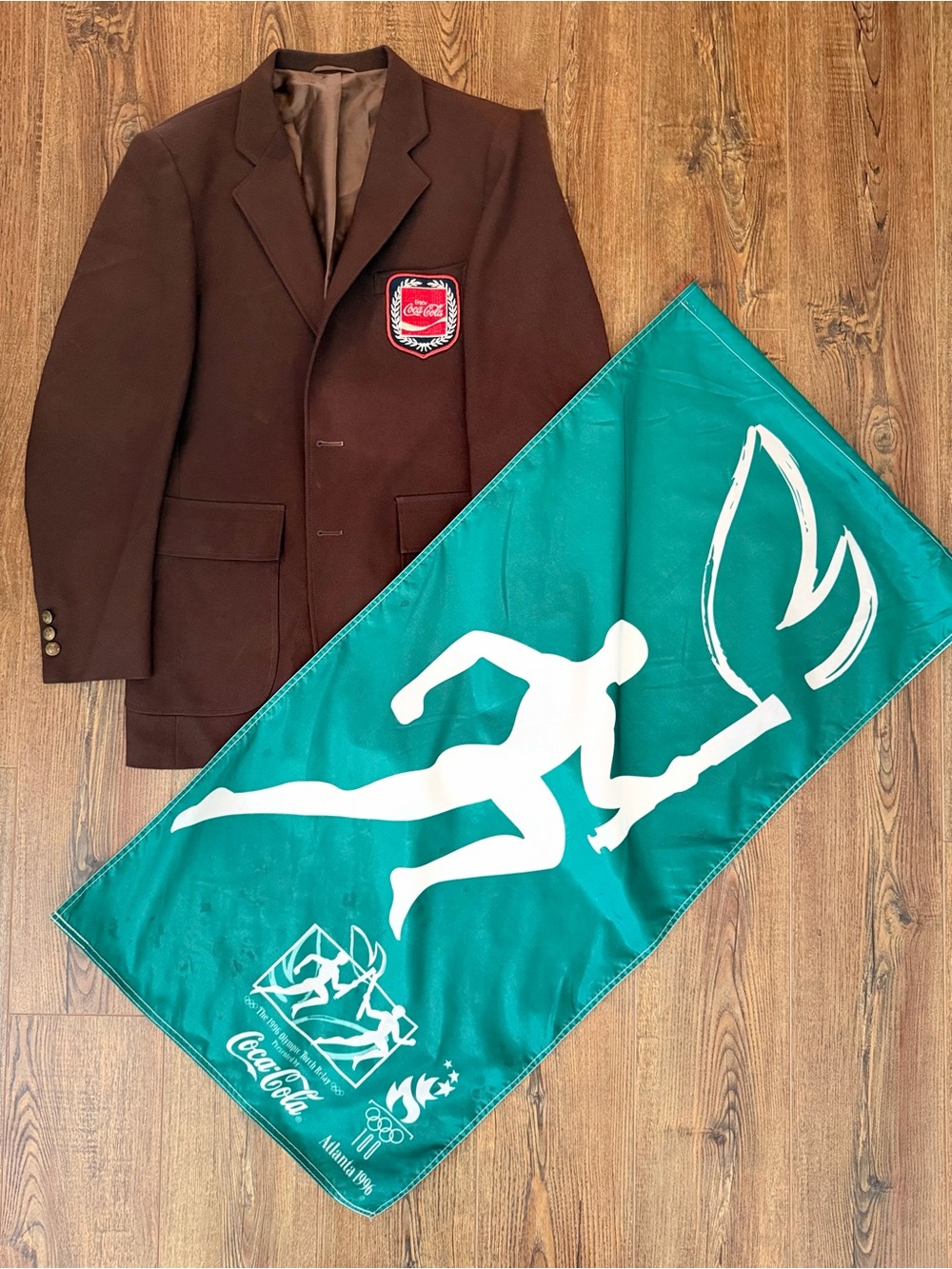 Vtg 1996 Atlanta Olympic Torch Relay Coca Cola Blazer Jacket 40L With Flag Lot